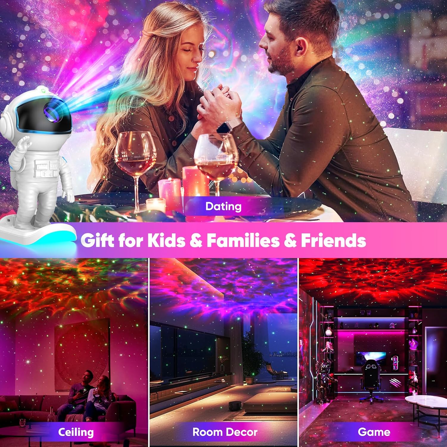 LumiGalaxy Galaxy Projector Night Light – Astronaut Star Light, Unique Birthday Gift for Women and Men, Home Bedroom Decor