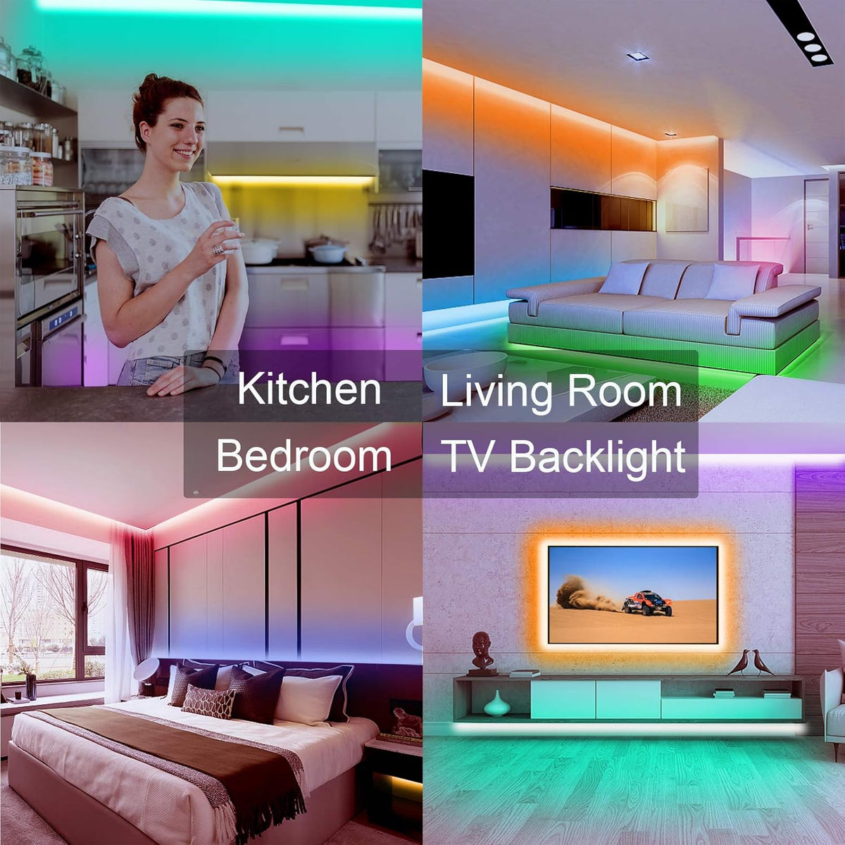 Lumiglow LED Strip Lights 300ft – RGB Color Changing Ambient Bedroom Decor with Music Sync and App Control