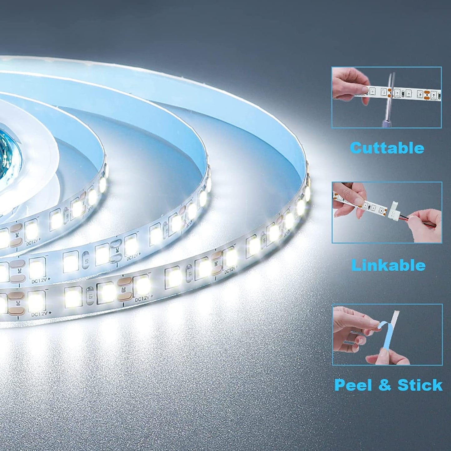 Lumiglow SMD2835 LED Strip – Uncluttered Under-Shelf Lighting for Minimalist Home Office, Cool White 16.4ft