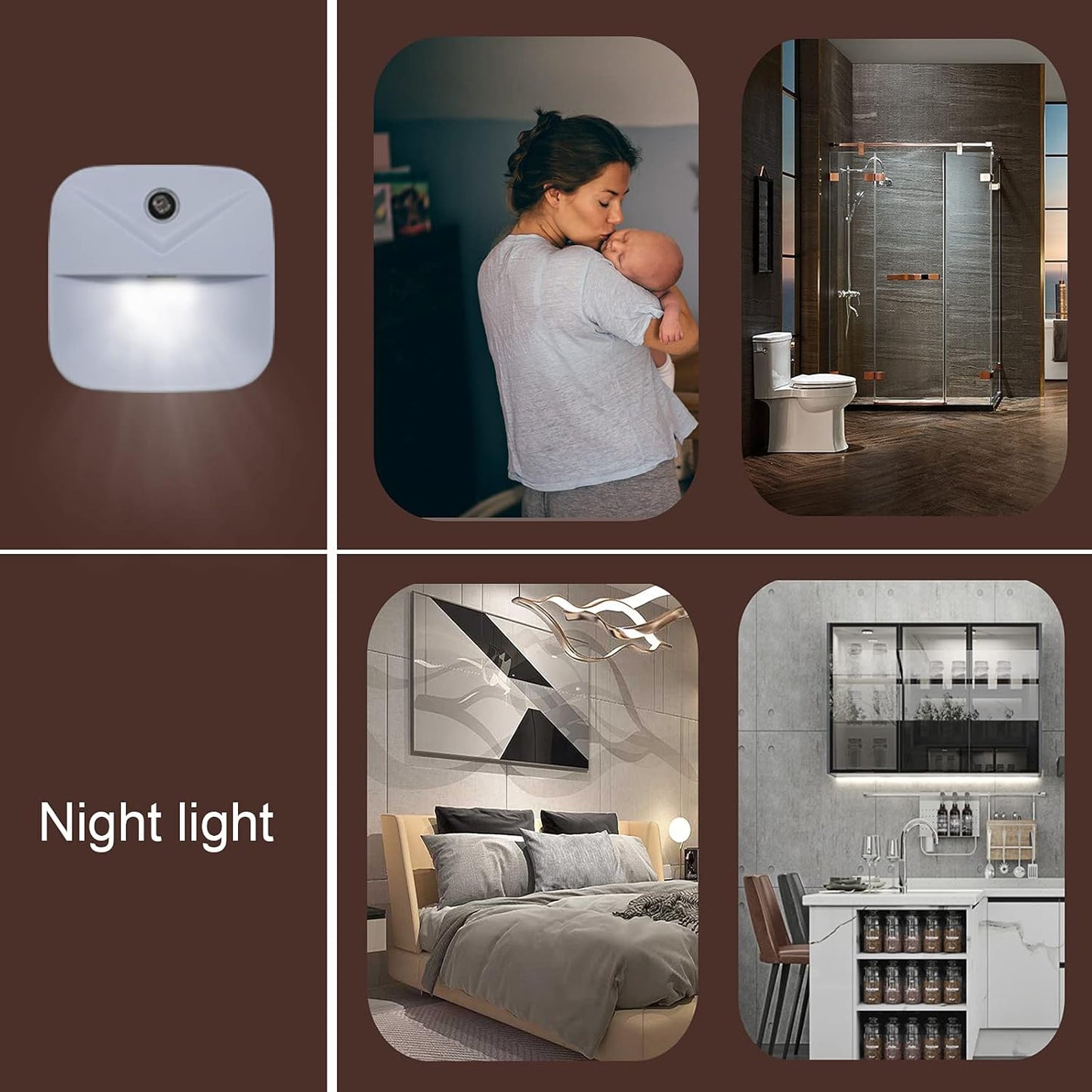 LuminAura Plug-in Nightlight 6-Pack with Smart Light Sensor, Smoke and Flame Free LED for Nursery, Hallway and Kitchen Night Safety