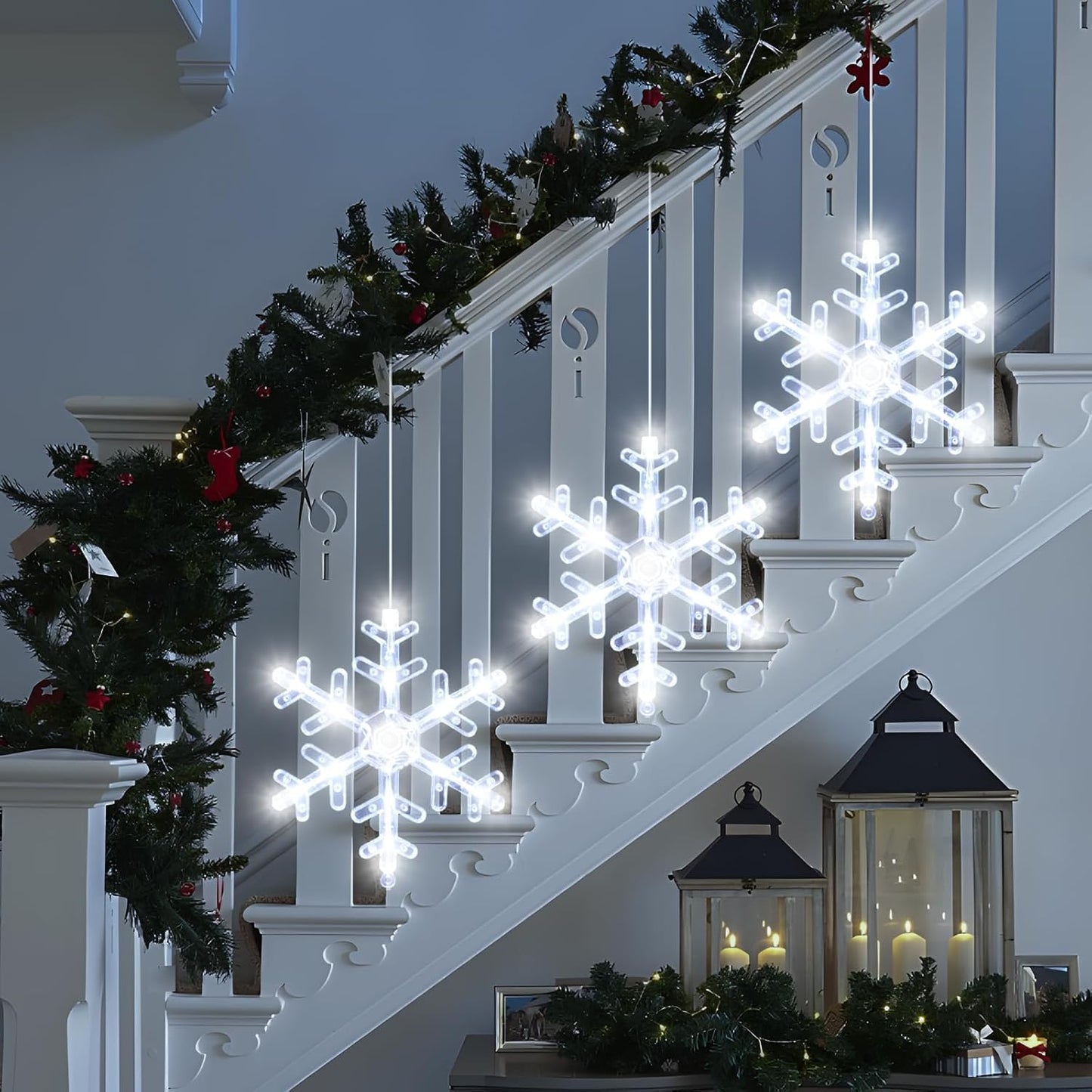 LuminGlow Christmas Snowflake LED Decor – Window, Mantel & Tree Hanging Lights to Set a Warm Holiday Mood