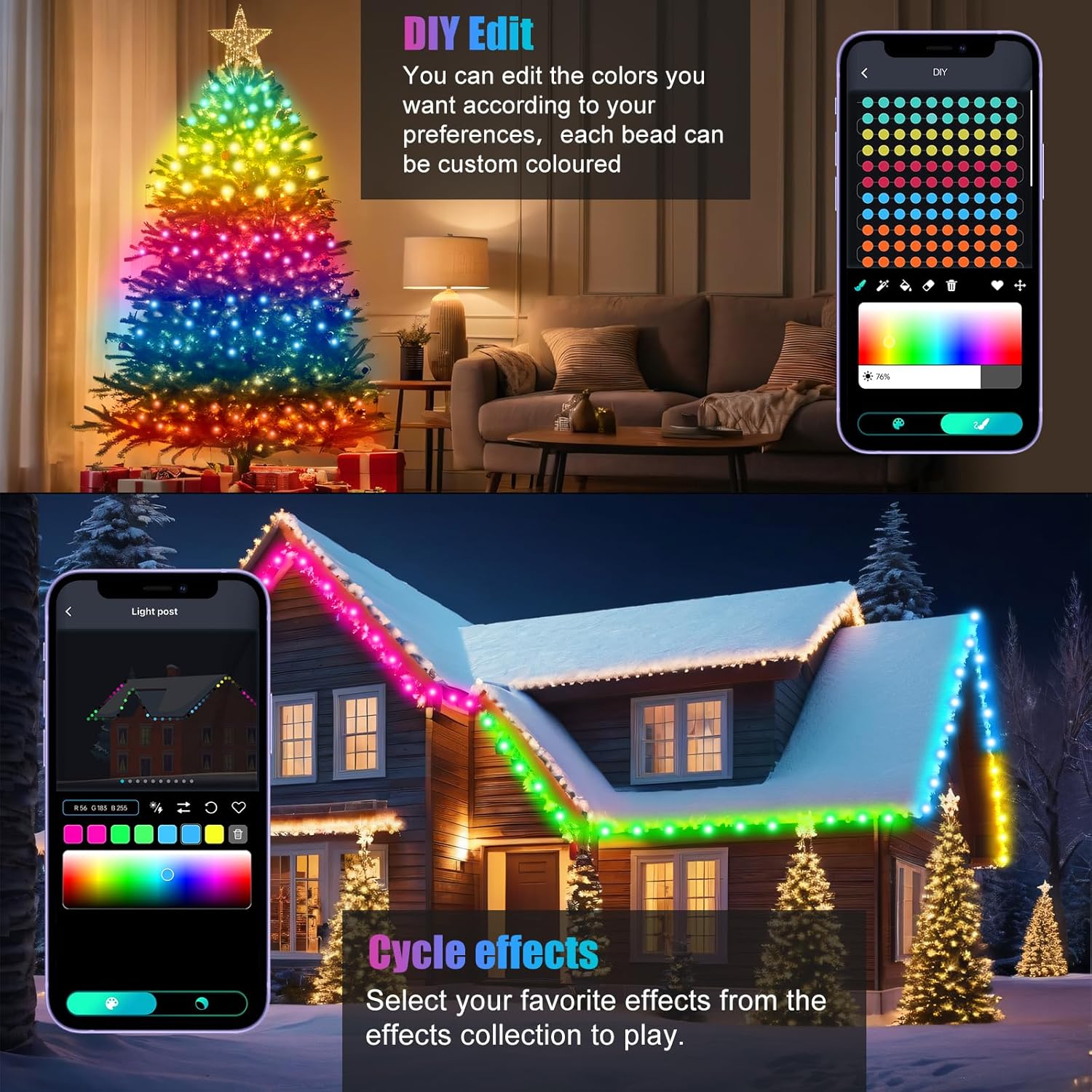 LuminGlow Smart RGB Fairy Lights 66ft with App & Remote – 16M Colors for Bedroom and Living Room Aesthetic