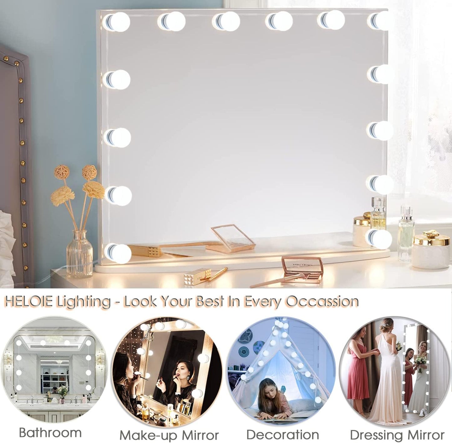 LuminGlow Understated Hollywood Lights – Soft Profile 14 Bulb Kit, Intentional Decor for Modern Spaces
