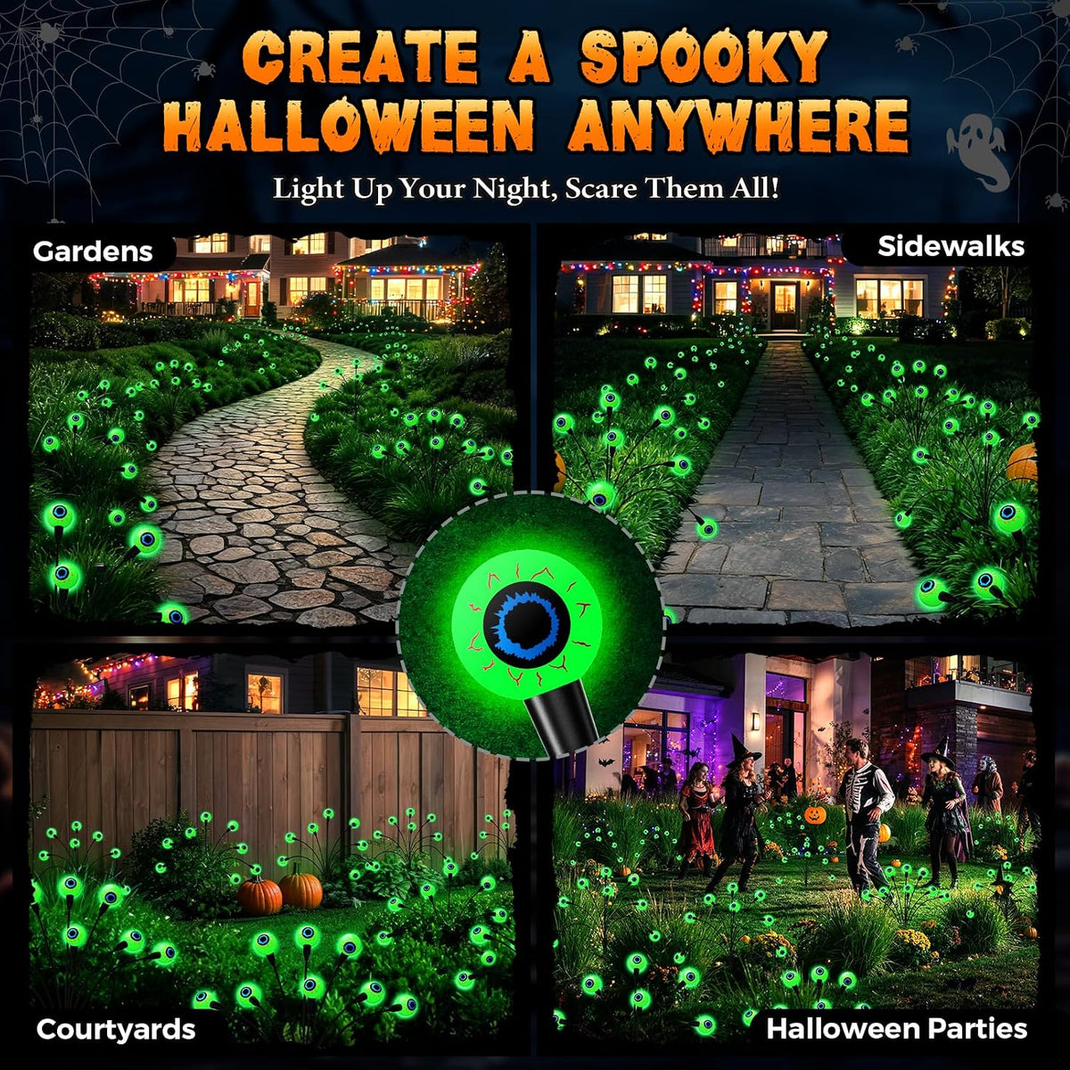 Luminoak Halloween Eyeball Garden Lights – Child-Friendly Solar Stakes for Family Trick-or-Treat Stations