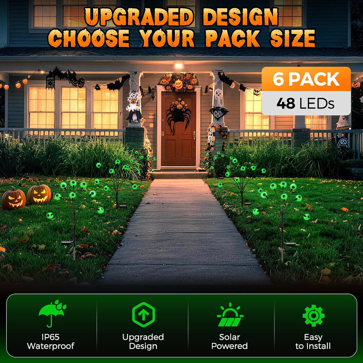 Luminoak Halloween Eyeball Garden Lights – Child-Friendly Solar Stakes for Family Trick-or-Treat Stations