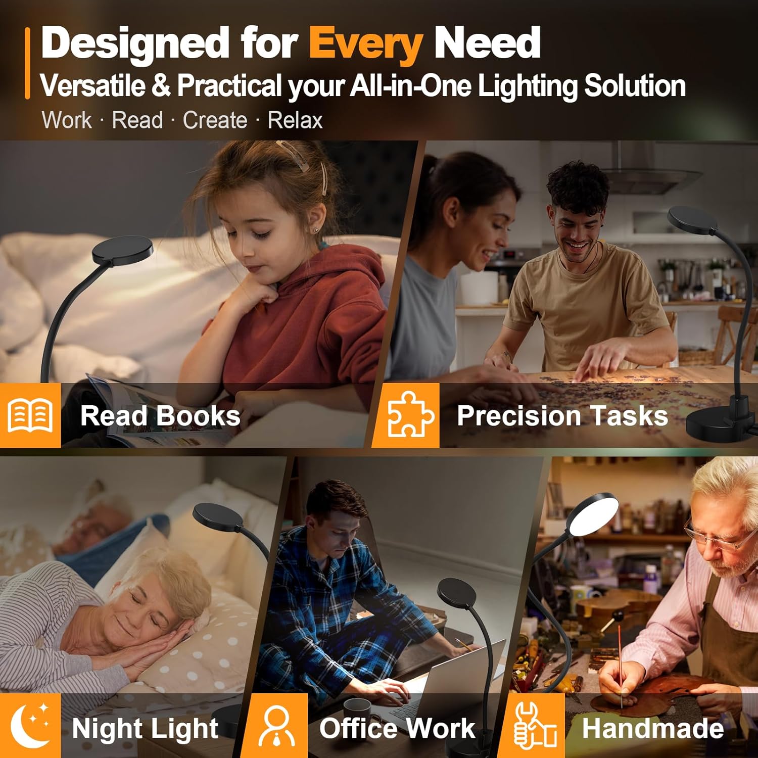 LUMINOAK LearnBright LED Lamp – Study Desk Light for Kids and Teens with Adjustable Gooseneck and Timer for Bedtime