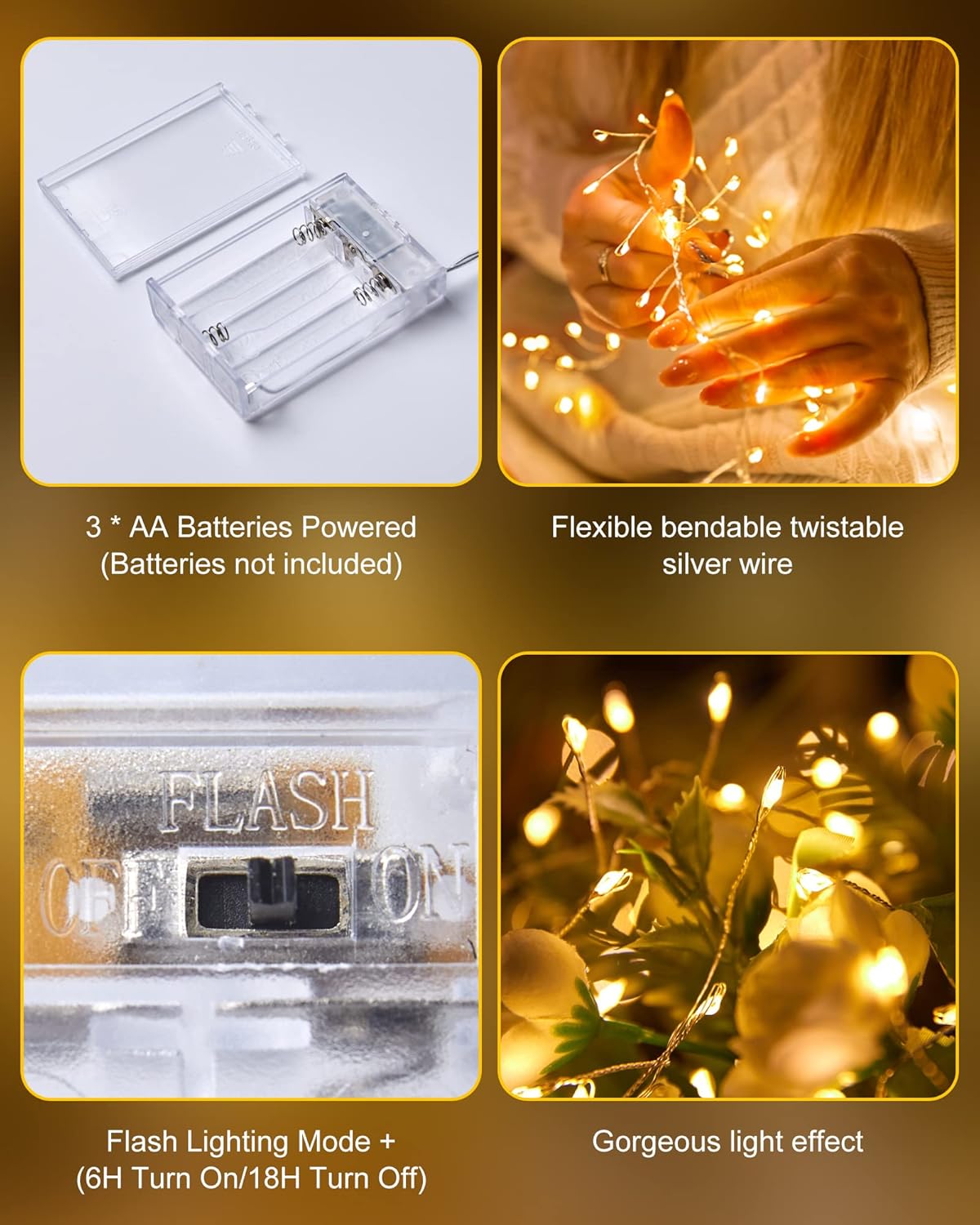 Luminoak LED String Lights – Soft Warm Glow for Headboard, Gallery Wall and Minimalist Home Decor, Battery Powered No Outlet Needed