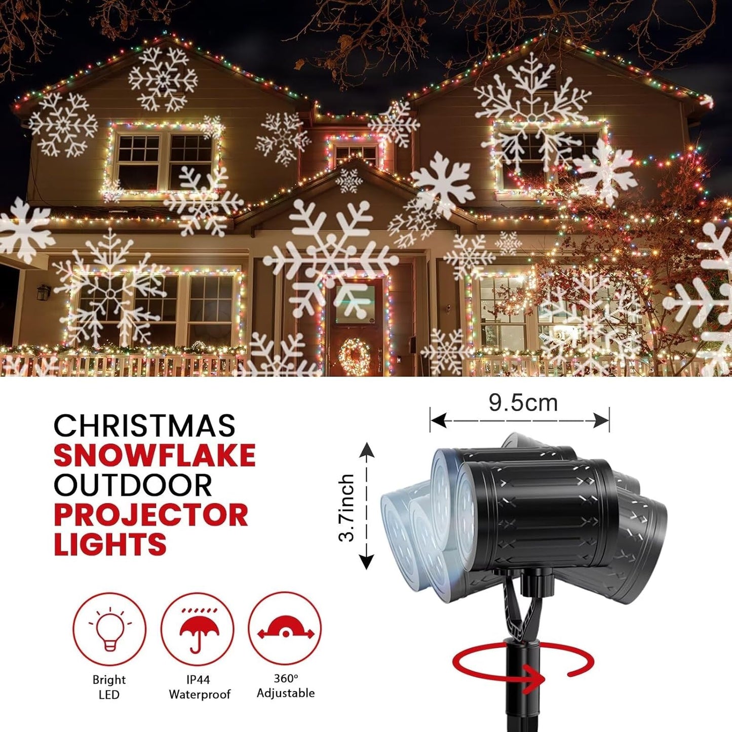 LUMINOUS Winters Night Snowflake Projector – Unique Christmas Gift for Friends, No Ladder Light Installation