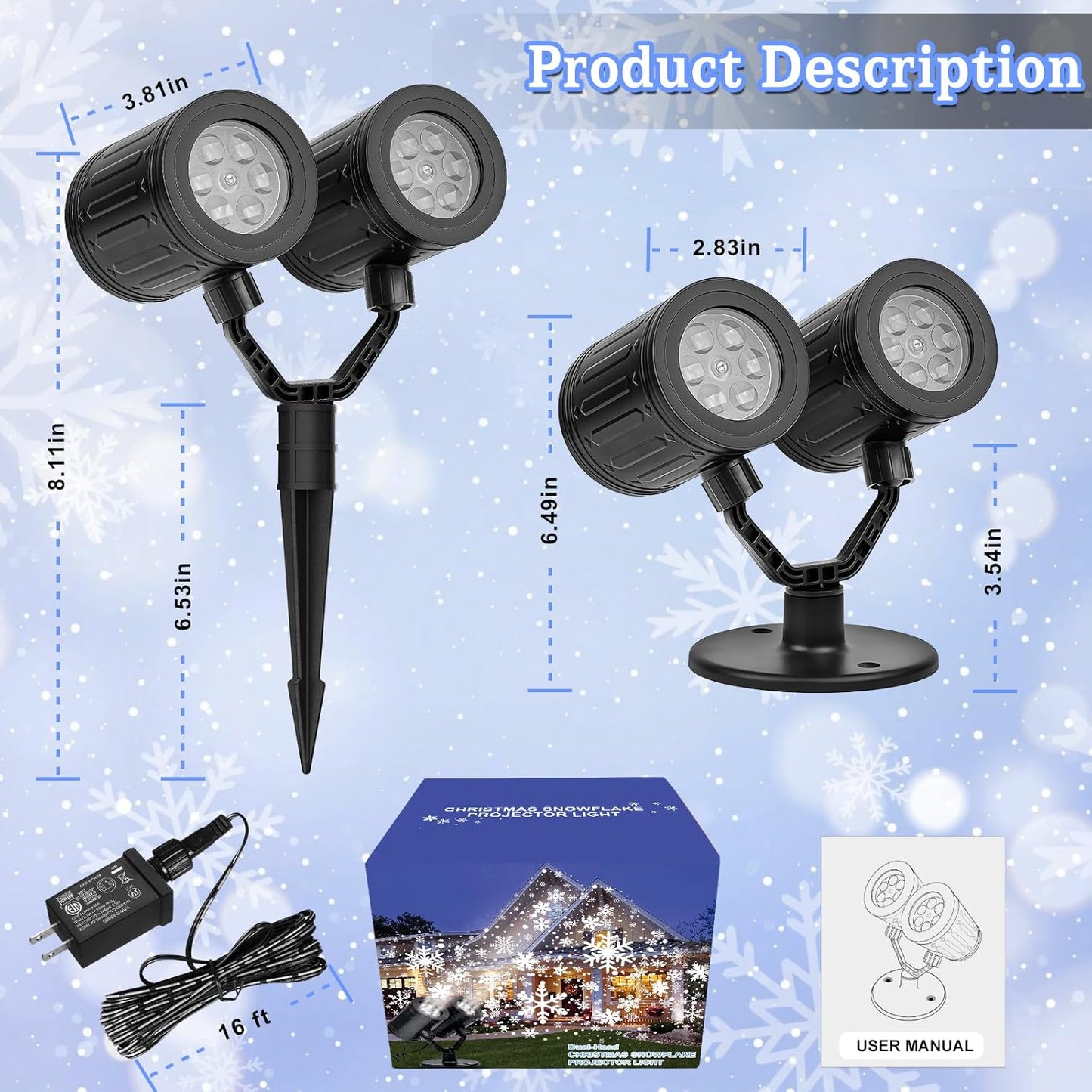 LUMIORA WinterGlow Snowflake Projector – Gift for Mom and Home Decor Lovers, Dual-Head LED Snowfall