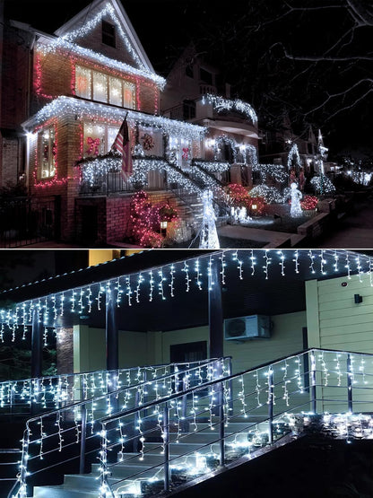 Lumivox Icicle Lights – Durable 32.8ft Roofline and Fence String with Timer for All-Weather Outdoor Ambiance
