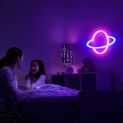 Lumoonosity Planet Neon Style Light - Cozy Ambient Lighting for Living Room and Home Office, Saturn LED Wall Decor Sign, 3W USB Powered