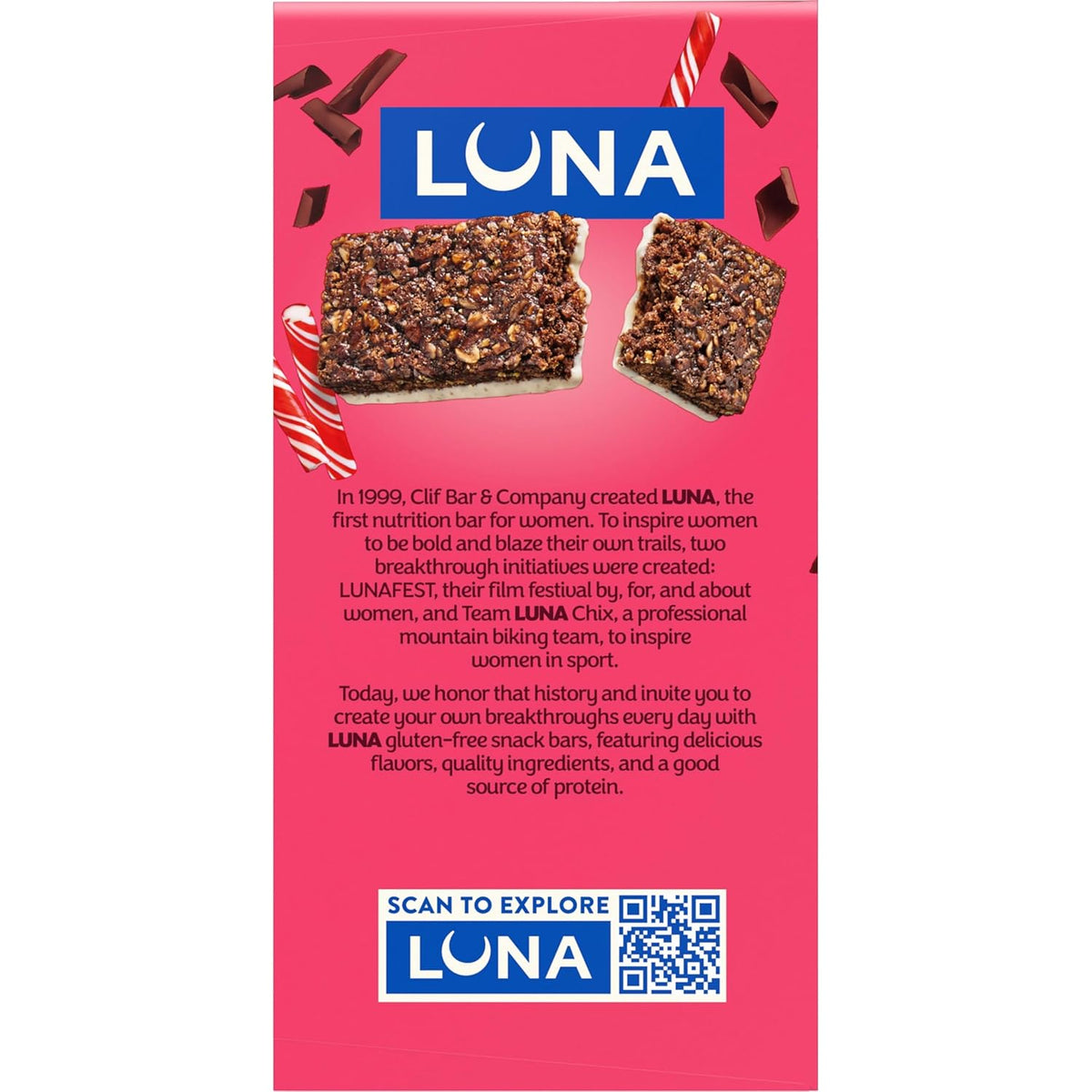 LUNA Bar Chocolate Peppermint Stick – Thoughtful Holiday Snack Gift for Her, Festive 12-Count Protein Bar Box