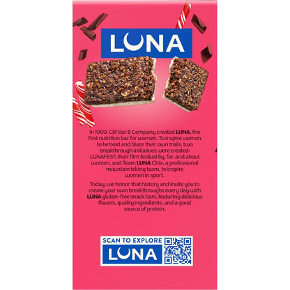 LUNA Bar Chocolate Peppermint Stick – Thoughtful Holiday Snack Gift for Her, Festive 12-Count Protein Bar Box