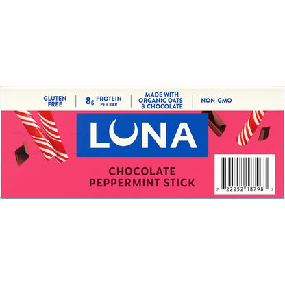LUNA Bar Chocolate Peppermint Stick – Thoughtful Holiday Snack Gift for Her, Festive 12-Count Protein Bar Box