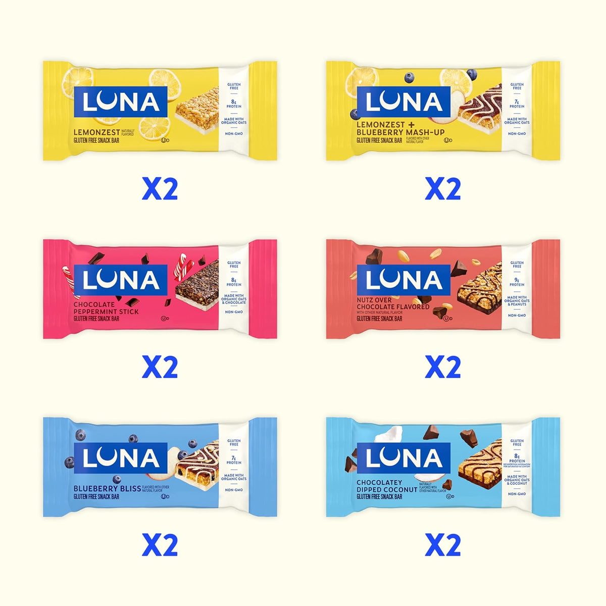 LUNA Bar Protein Bars - Quick Energy Boost for Remote Workers, Non-GMO 6 Flavor Pack