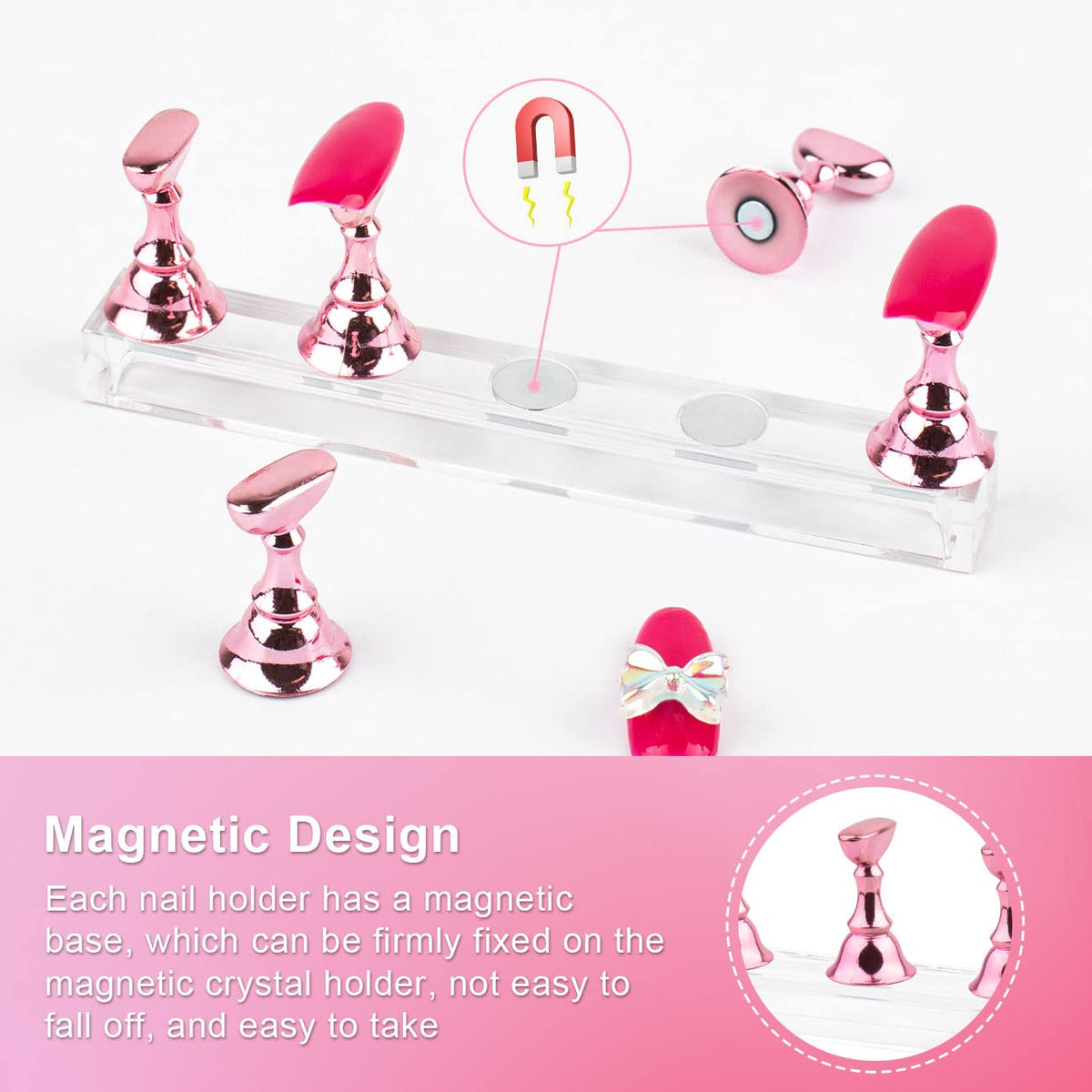 LUVYAUV Magnetic Nail Practice Stand – Streamlined Workflow Tool for Home Salon Pros, Swap Tips in Seconds for Faster Design Testing