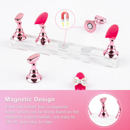 LUVYAUV Magnetic Nail Practice Stand – Streamlined Workflow Tool for Home Salon Pros, Swap Tips in Seconds for Faster Design Testing