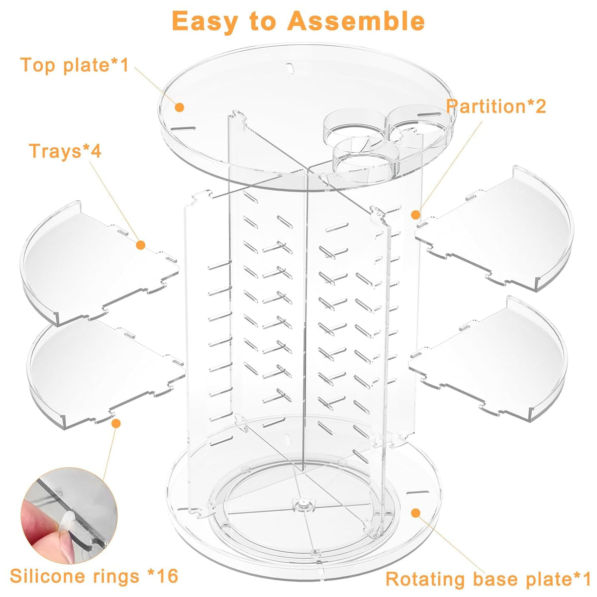 LuxeVue 360° Skincare Carousel – Sophisticated Clear Coffee Finish for an Elevated Vanity Aesthetic, 9 Compartments