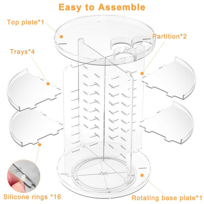 LuxeVue 360° Skincare Carousel – Sophisticated Clear Coffee Finish for an Elevated Vanity Aesthetic, 9 Compartments