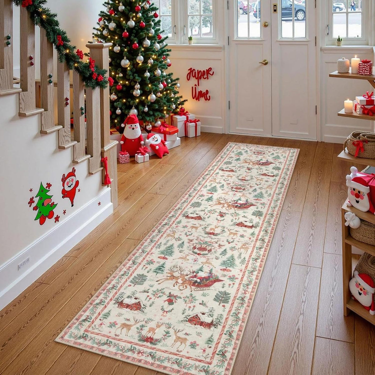 Lahome Secure-Grip Holiday Runner – Non-Slip TPE Backed Washable Rug for Kitchens and Bathrooms, Beige 2'x8'