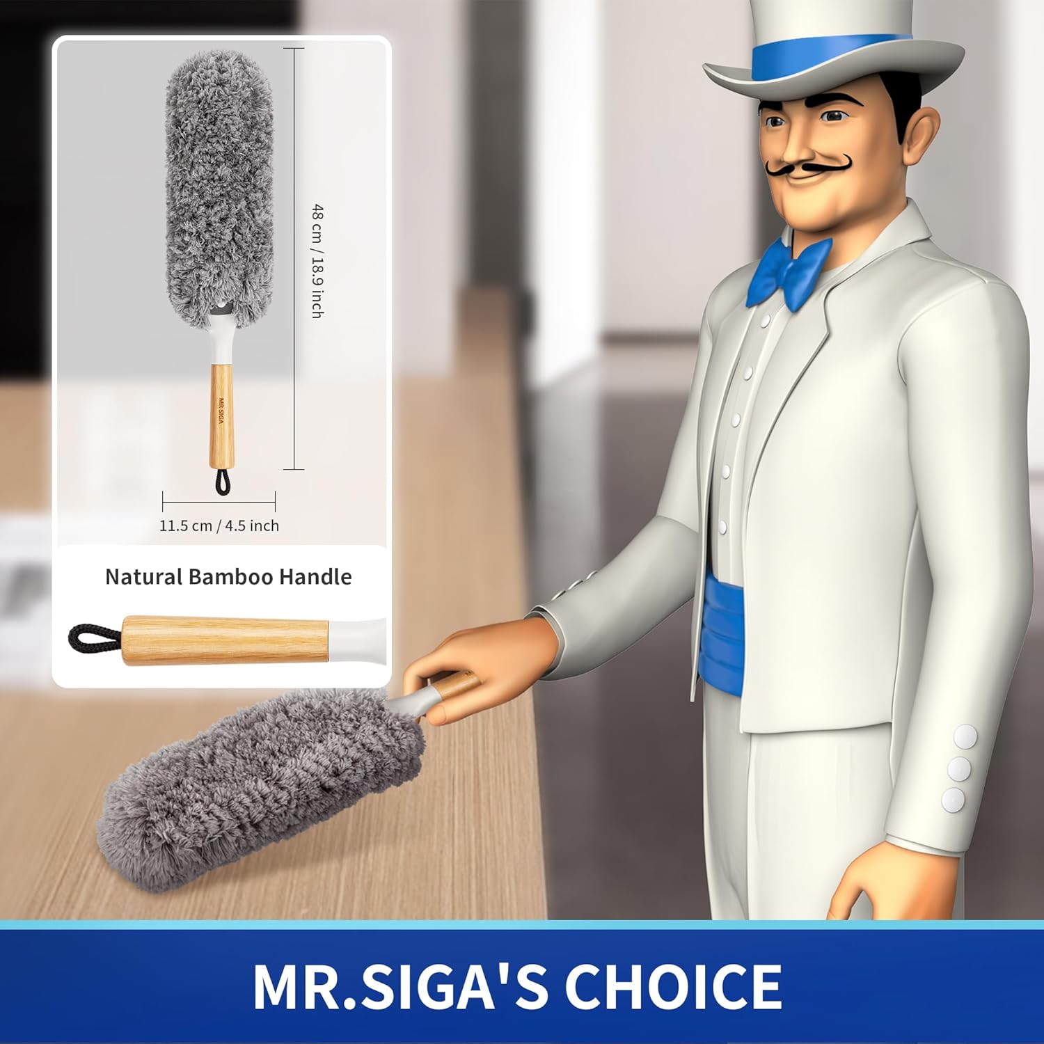 machine-washable microfiber head (no bleach, tumble dry, or iron)