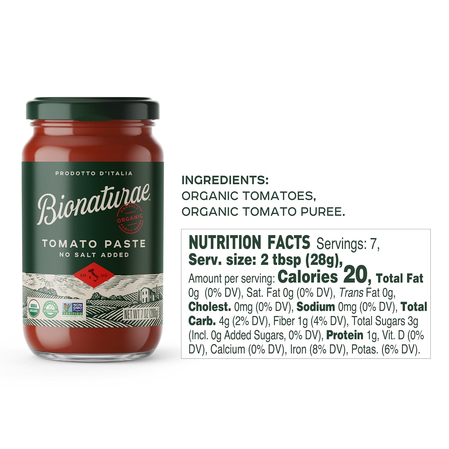 made from 100% ripe italian tomatoes with no added ingredients