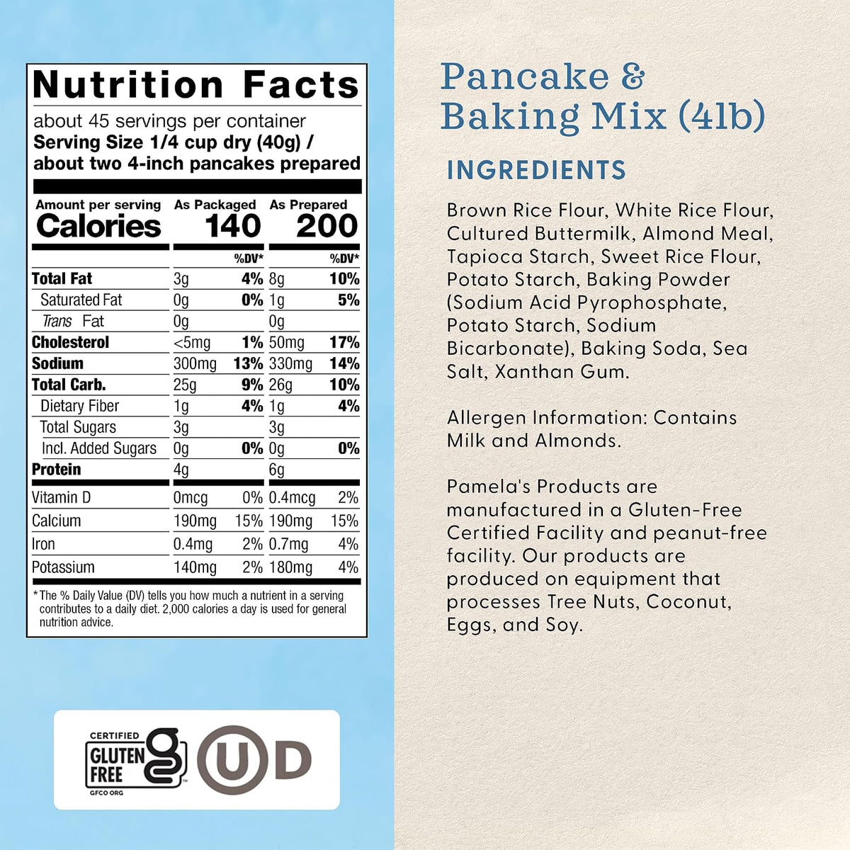 made with brown and white rice flours, tapioca and potato starches, almond meal, cultured buttermilk, and xanthan gum