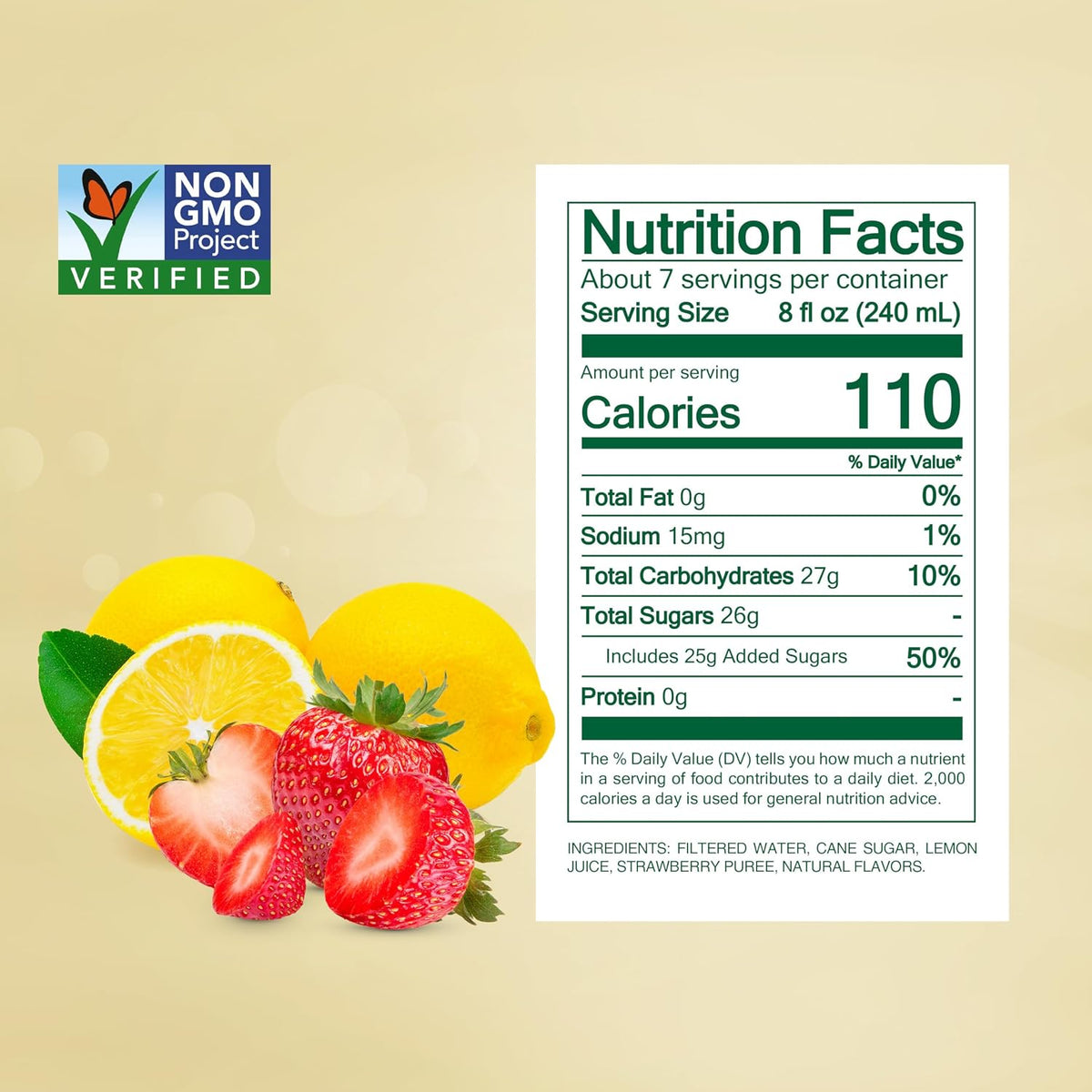 made with pure filtered water, cane sugar, lemon juice, and strawberry puree