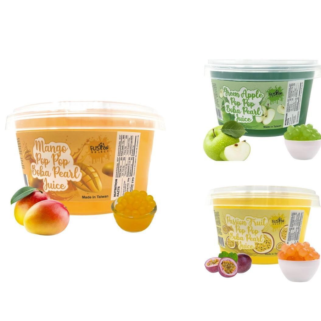 made with real fruit juice bursting pearls, not tapioca