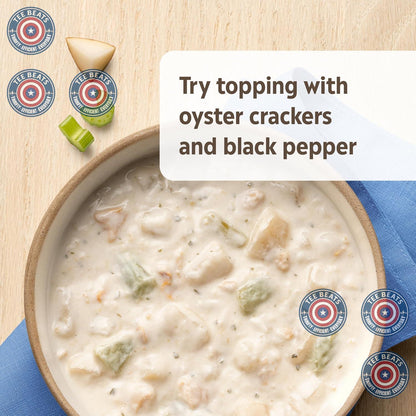 made with savory clams, tender potatoes, and celery in a creamy broth