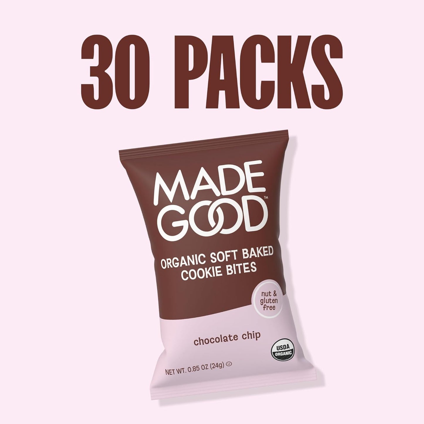MadeGood Chocolate Chip Mini Cookies – Individually Wrapped Snack for Road Trips and Hiking Backpacks, 30 Count