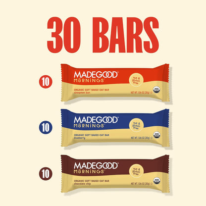 MadeGood Mornings Soft-Baked Oat Bars – Pre-Portioned Afternoon Pick-Me-Up for Professionals, 30 Individually Wrapped Bars