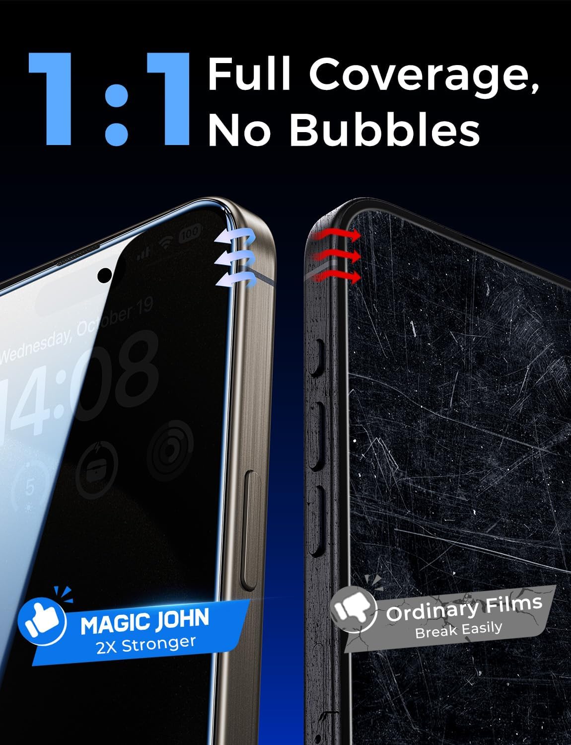 MAGIC JOHN 2 Pack iPhone 15 Pro Max 6.7 inch Tempered Glass for Distraction-Free Mobile Workflows in Public Spaces