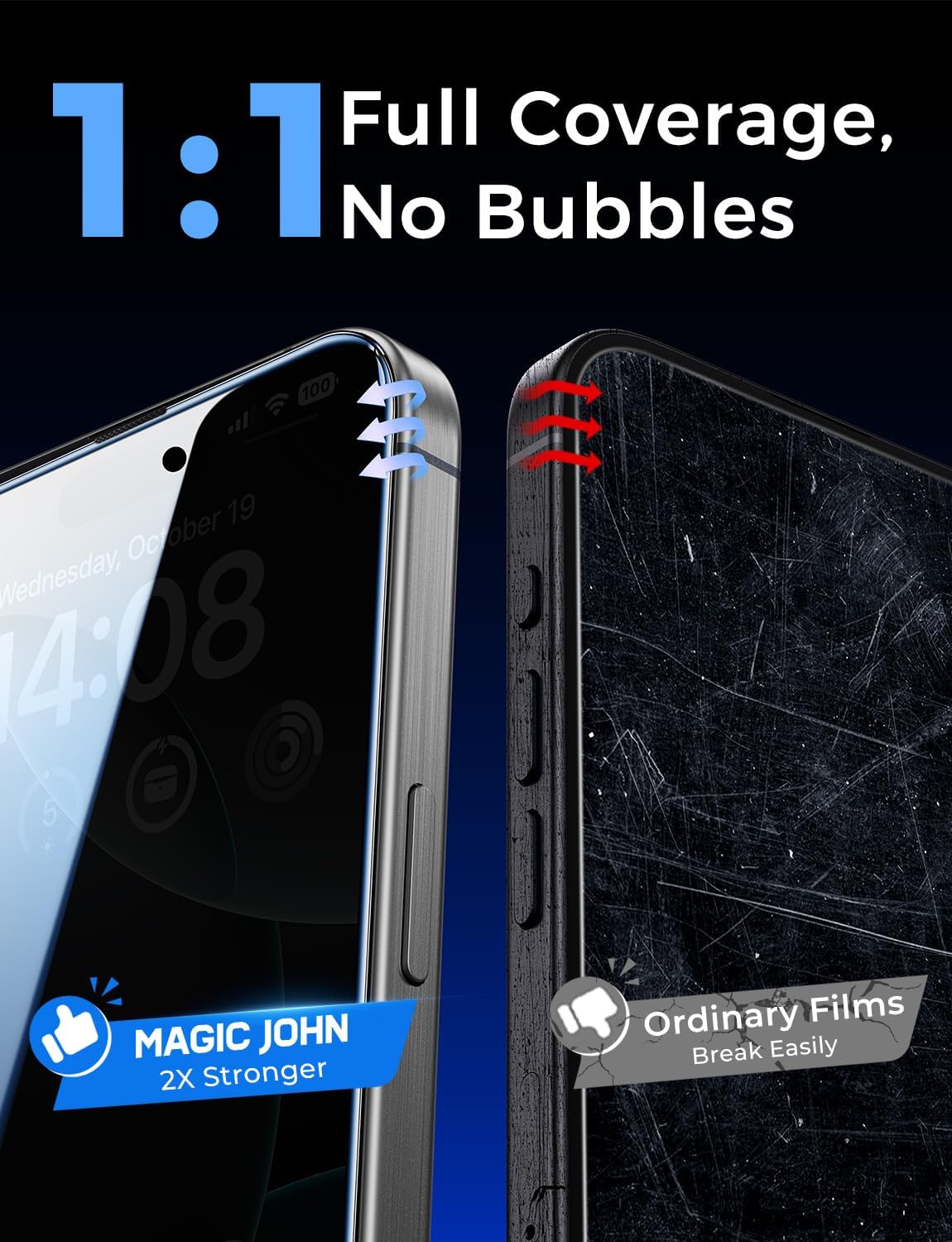 MAGIC JOHN 2 Pack Privacy Screen Protector for iPhone 16 Pro Max, Two Spares and Nothing More