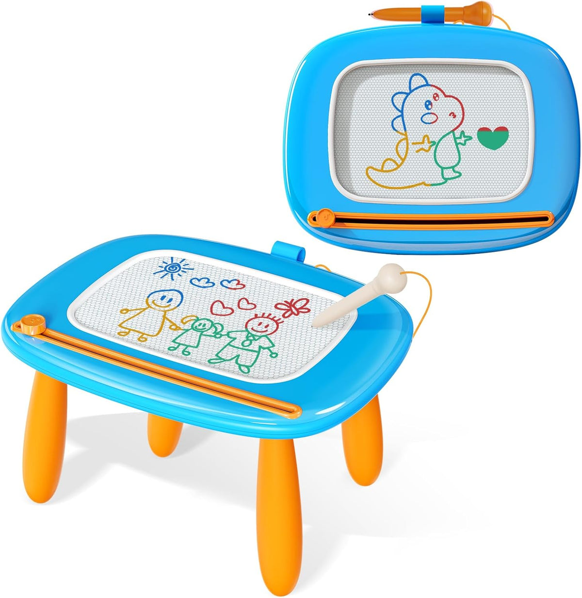 magnetic drawing surface with smooth eraser knob for instant clearing and reuse