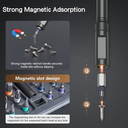 magnetic handle and integrated magnetic slot in the storage case to recharge bit magnetism on demand