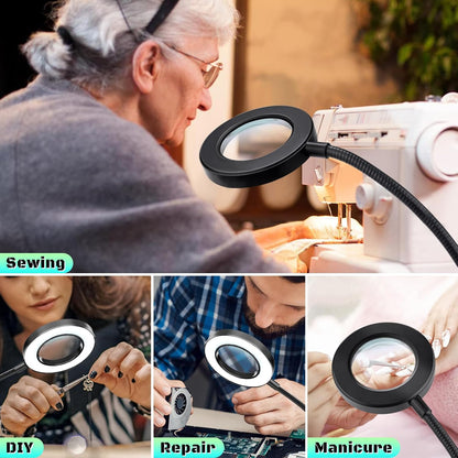 MagniShine 48 LED Clip Magnifier – Focus-Boosting Desk Lamp for Home Office, 10X Magnification Light for Late-Night Repairs
