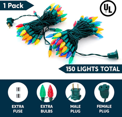 male/female end connectors supporting up to 30-strand linkable runs of approximately 1,518 ft and 4,500 leds