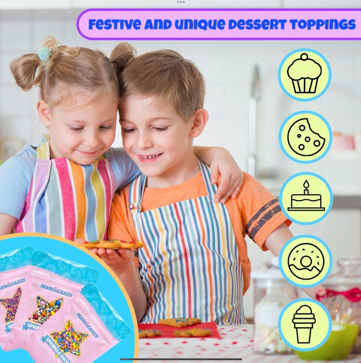 Manvscakes Plant Based Blue Sprinkles – No Artificial Color Topping for Clean Eating Holiday Cookies