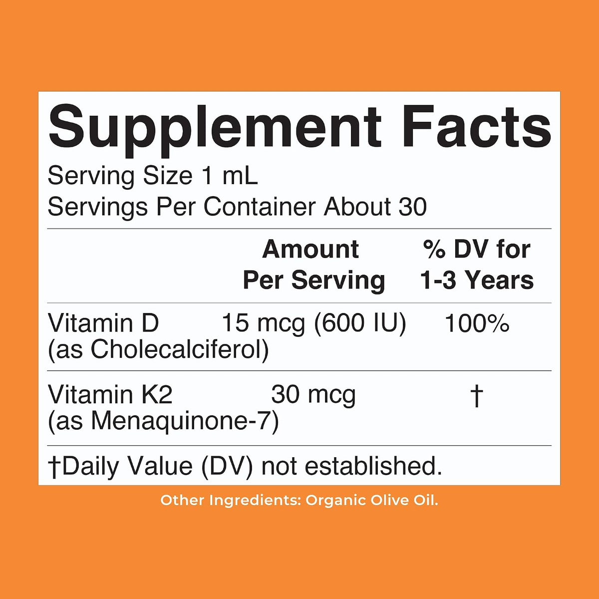 MARYRUTH'S Organic Vitamin D3 K2 Drops for Toddlers 1-3 Years, Allergen Free Vegan Supplement for Family Use