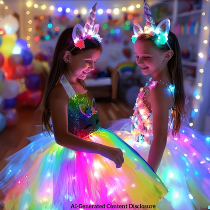 Toddler Unicorn Halloween Costume – Light Up Tutu Set with Headband and Detachable Wings