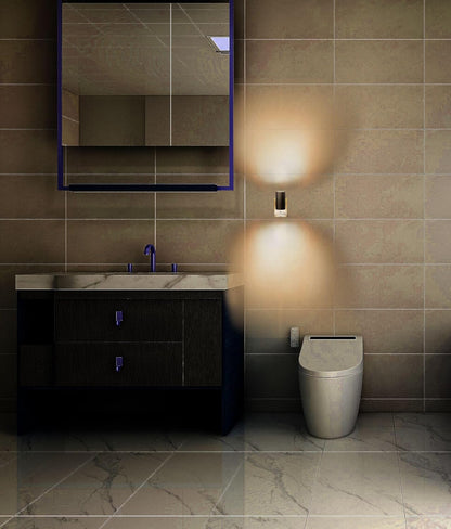 matte round modern housing that covers the full outlet face