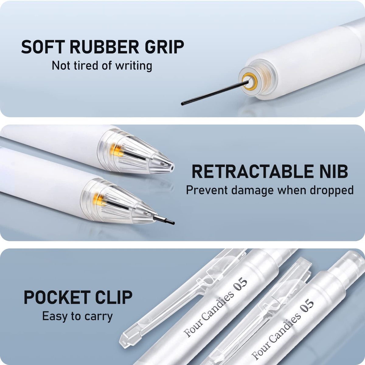 matte white minimalist barrel with transparent body and non-slip grip