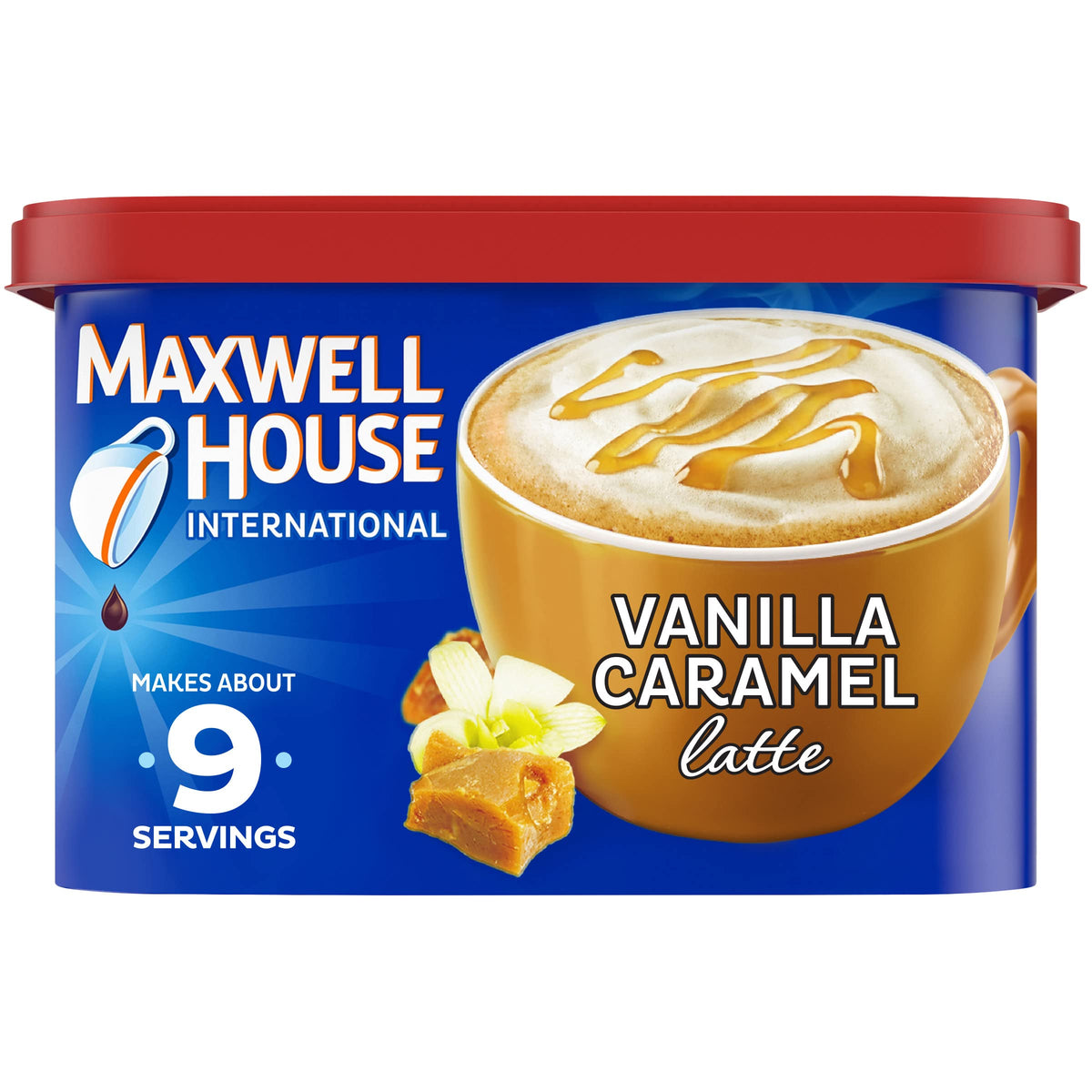 Maxwell House Instant Cafe-Style Mix – Stir-and-Go Office Coffee for Tight Deadlines, Vanilla Caramel, 9 oz