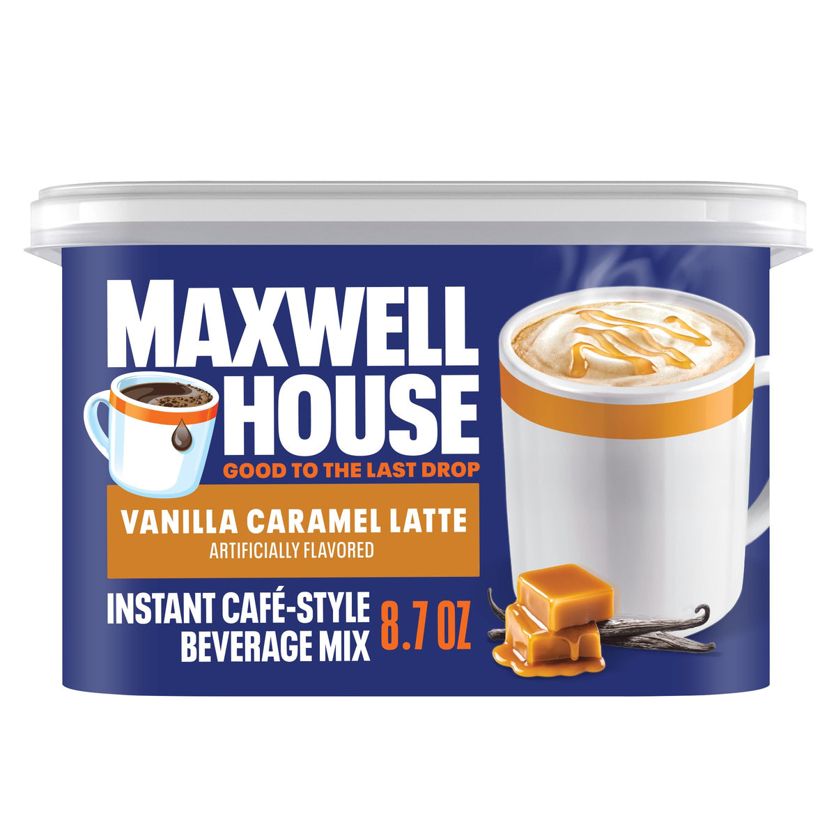 Maxwell House Instant Cafe-Style Mix – Stir-and-Go Office Coffee for Tight Deadlines, Vanilla Caramel, 9 oz