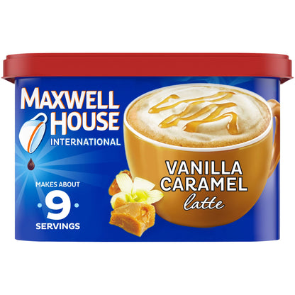 Maxwell House Instant Cafe-Style Mix – Stir-and-Go Office Coffee for Tight Deadlines, Vanilla Caramel, 9 oz