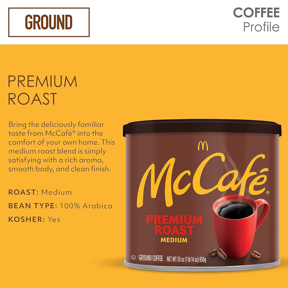 McCafe Premium Roast Medium Roast Ground Coffee 30 oz Canister – Desk-Side Coffee for Study and Remote Work Fuel