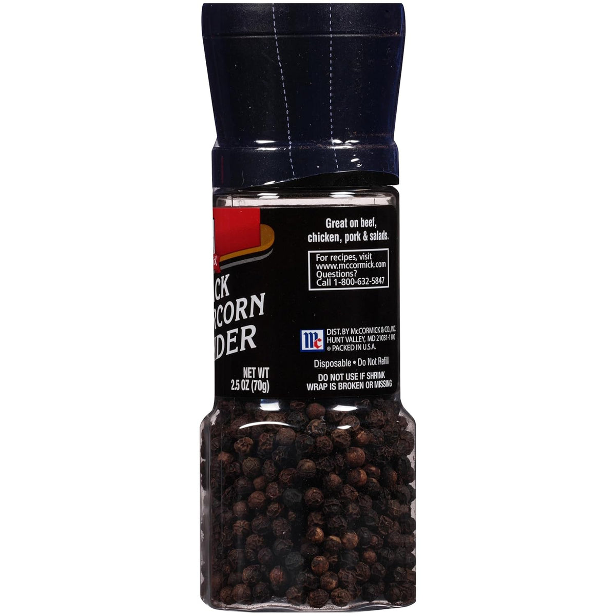 McCormick Black Peppercorn Grinder – All-in-One Storage and Grinder, No Extra Mill to Refill or Store