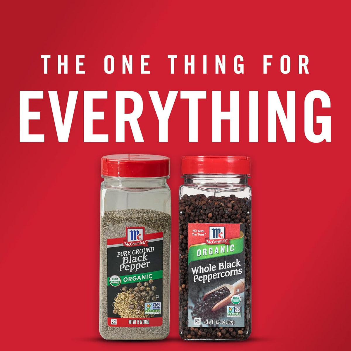 McCormick Pure Ground Black Pepper Organic – Streamlined Seasoning for the Less-Is-More Cook, 12 oz