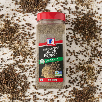 McCormick Pure Ground Black Pepper Organic – Streamlined Seasoning for the Less-Is-More Cook, 12 oz